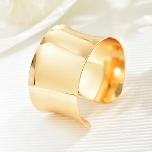 Gold Wide Wave Cuff Bracelet - Women Jewelry